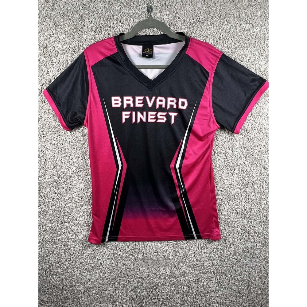 Women’s XL Athletic Jersey Black Pink V-Neck Sport Shirt Brevard Finest
